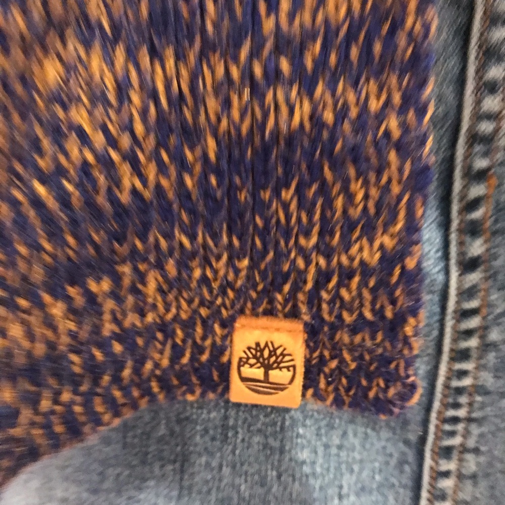Timberland Knit Scarf Navy Blue Tan Unisex Acrylic Fall Winter Accessory Outdoor - Picture 7 of 8